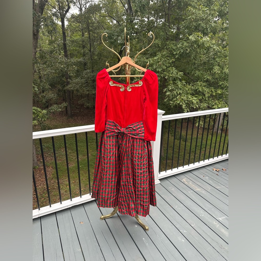 Vintage 1980’s Holiday Party Velvet & Tartan Plaid  A Line Skirt Vintage Size 8 - Picture 7 of 12